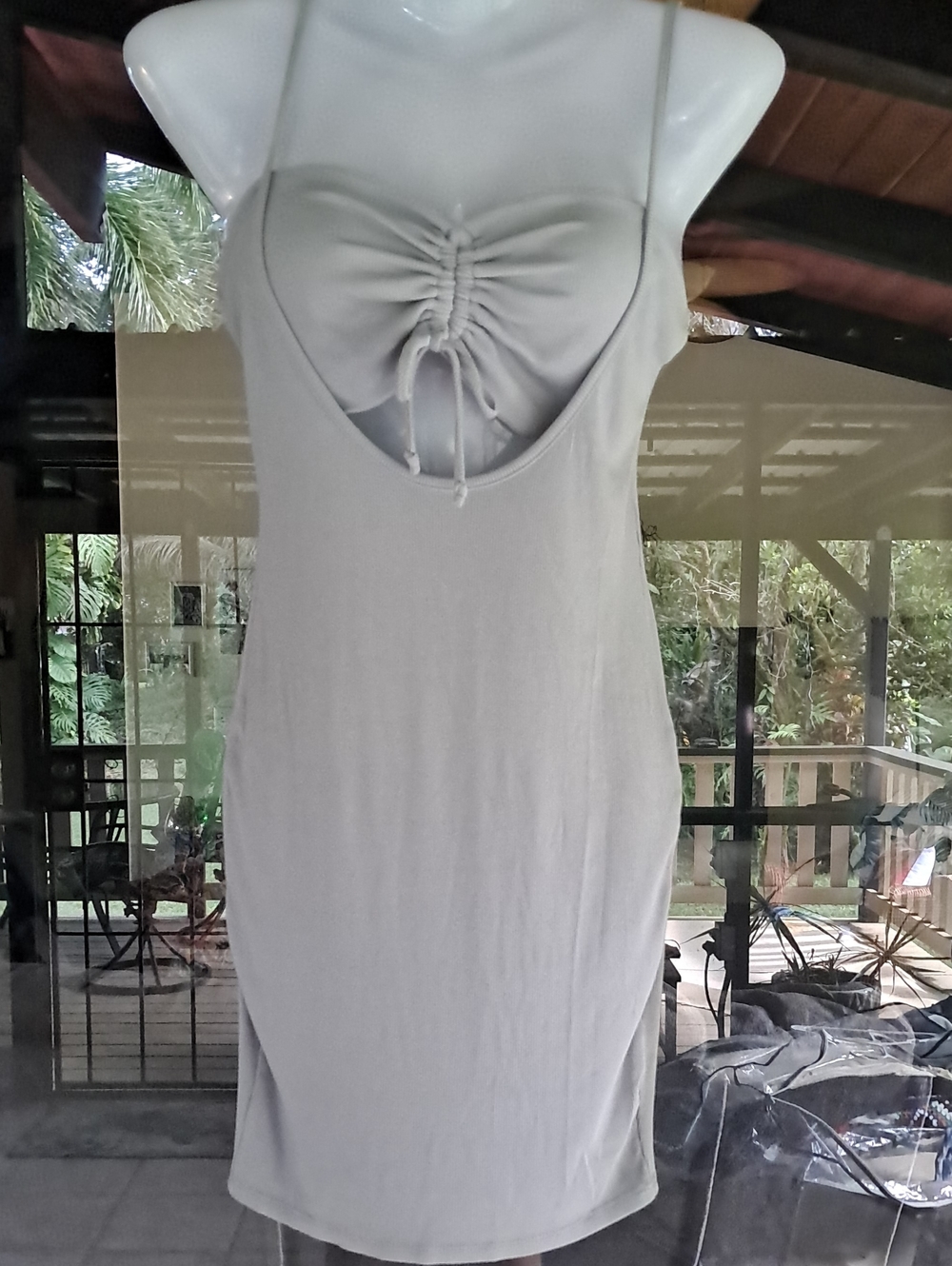 Ruched Front Light Gray Bodycon Slip Dress